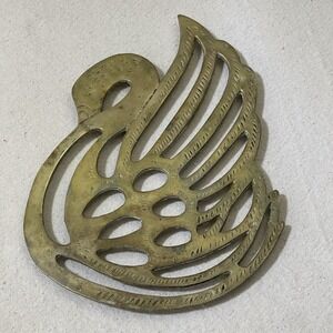 Solid Brass Swan Trivet Korea Chinoiserie Vintage Patina 70s 80s Boho Decor